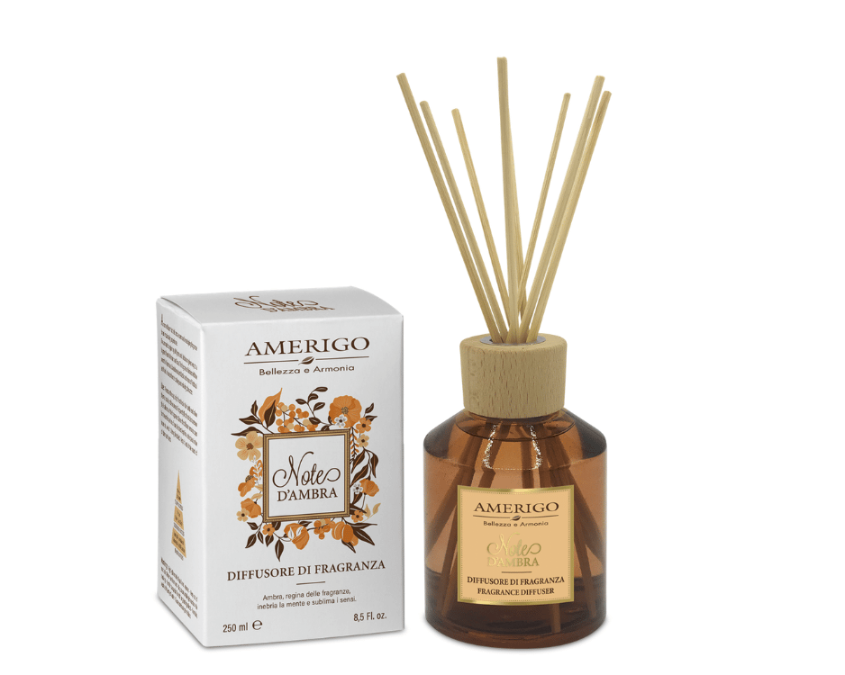 Diffusore di Fragranza Note d'Ambra 250ml Amerigo + bastoncini