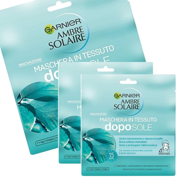 Garnier Ambre solaire Maschera viso dopo sole in tessuto tenuta 15min 3 pezzi