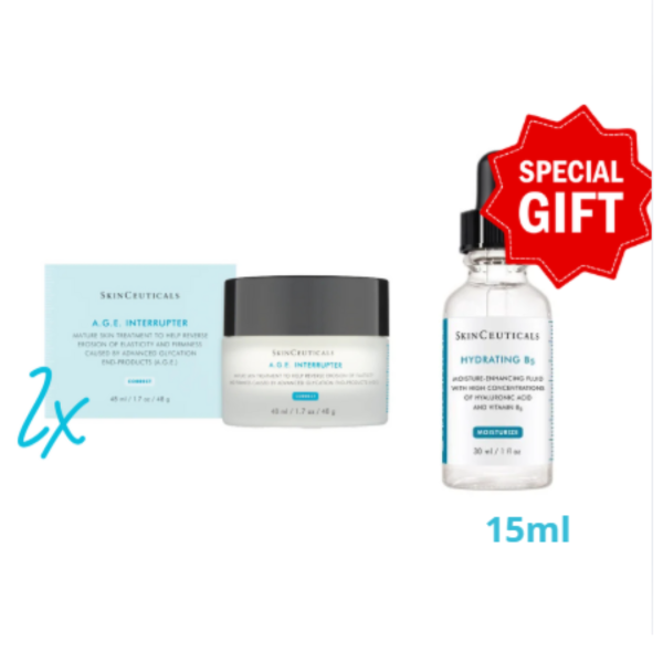 SkinCeuticals A. G. E. Interrupter 48ml crema viso anti-età Offerta speciale 2 pezzi + Siero in omaggio 15ml + crema viso solare spf50