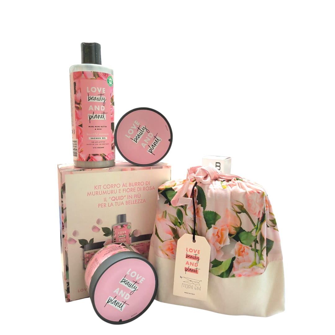 Kit Burro corpo Gel Doccia e scrub corpo al fiore di rosa e burro di murumuru