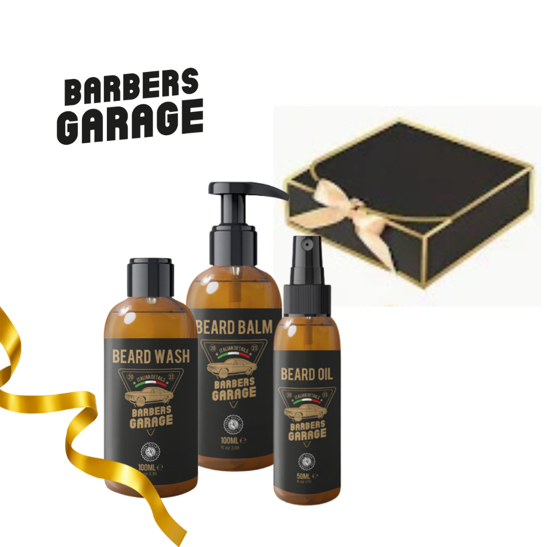 Barbers Garage Cofanetto Cura barba con Olio profumato Shampoo barba e balsamo barba