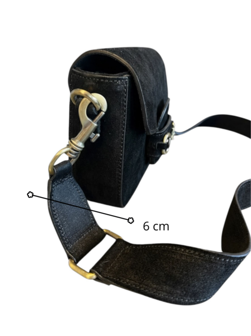 Borsa da donna nera in pelle scamosciata con tracolla - immagine 6