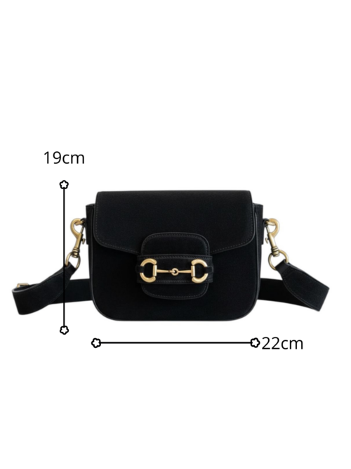 Borsa da donna nera in pelle scamosciata con tracolla - immagine 5