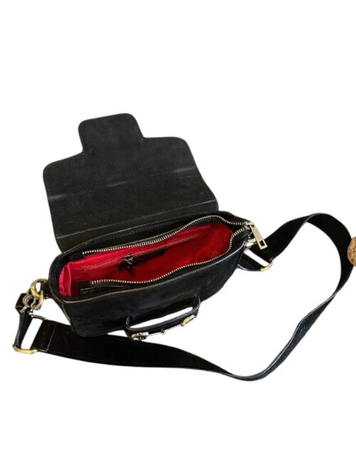 Borsa da donna nera in pelle scamosciata con tracolla - immagine 4