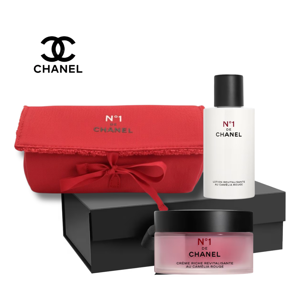 Chanel Gift Set N°1 De Chanel Red Camellia Crema 50ml + Lozione rivitalizzante viso 150ml + Pochette