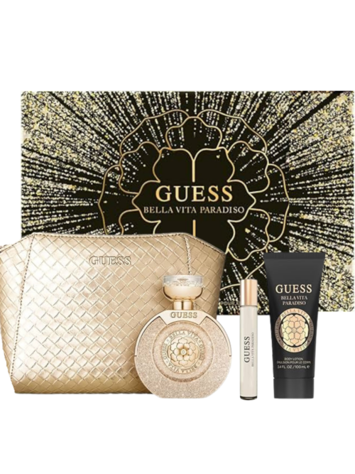 Guess Bella Vita Paradiso Gift Set Edp 100ml Edp 15ml Body Lotion e pochette oro