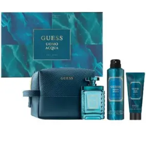 Guess Uomo Acqua Edt 100ml Gel doccia 100ml Deodorante Spray 226ml e pochette